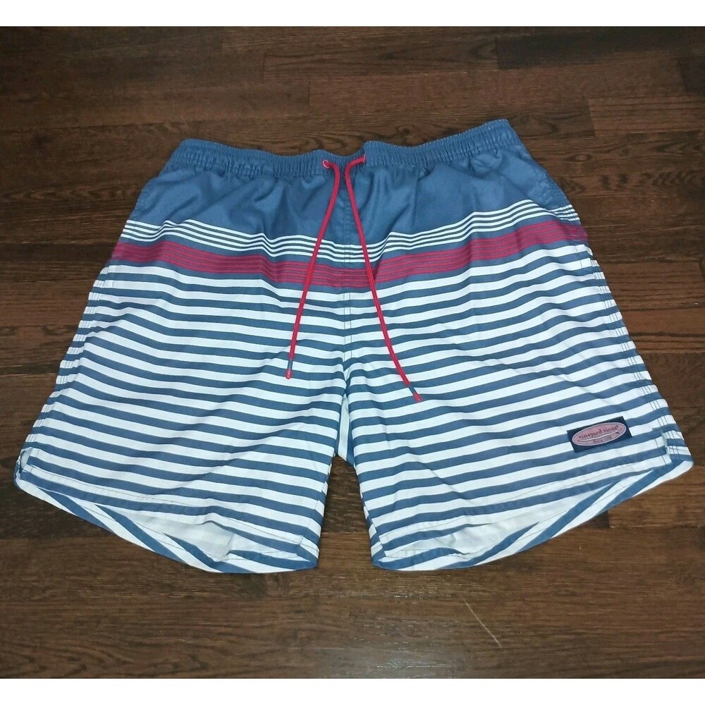 Vineyard Vines Swim Trunks Mens Large Lined Red White Blue Striped